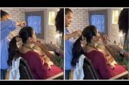 'Multi-tasker' Kajol knits while getting her make-up done
