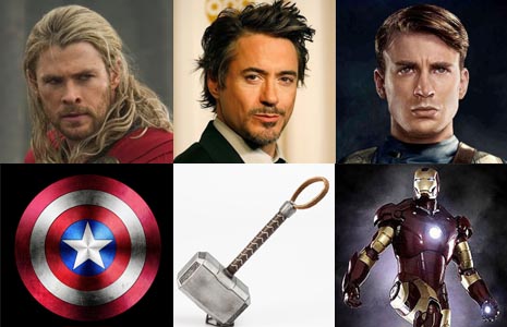 Match the super heroes with their weapons.