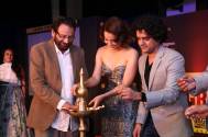 Shekhar Kapur, Kangana Ranaut and Mayank Shekhar lighting the lamp