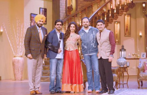 Shah Rukh Khan, Deepika Padukone and Rohit Shetty on the sets of Comedy Nights With Kapil